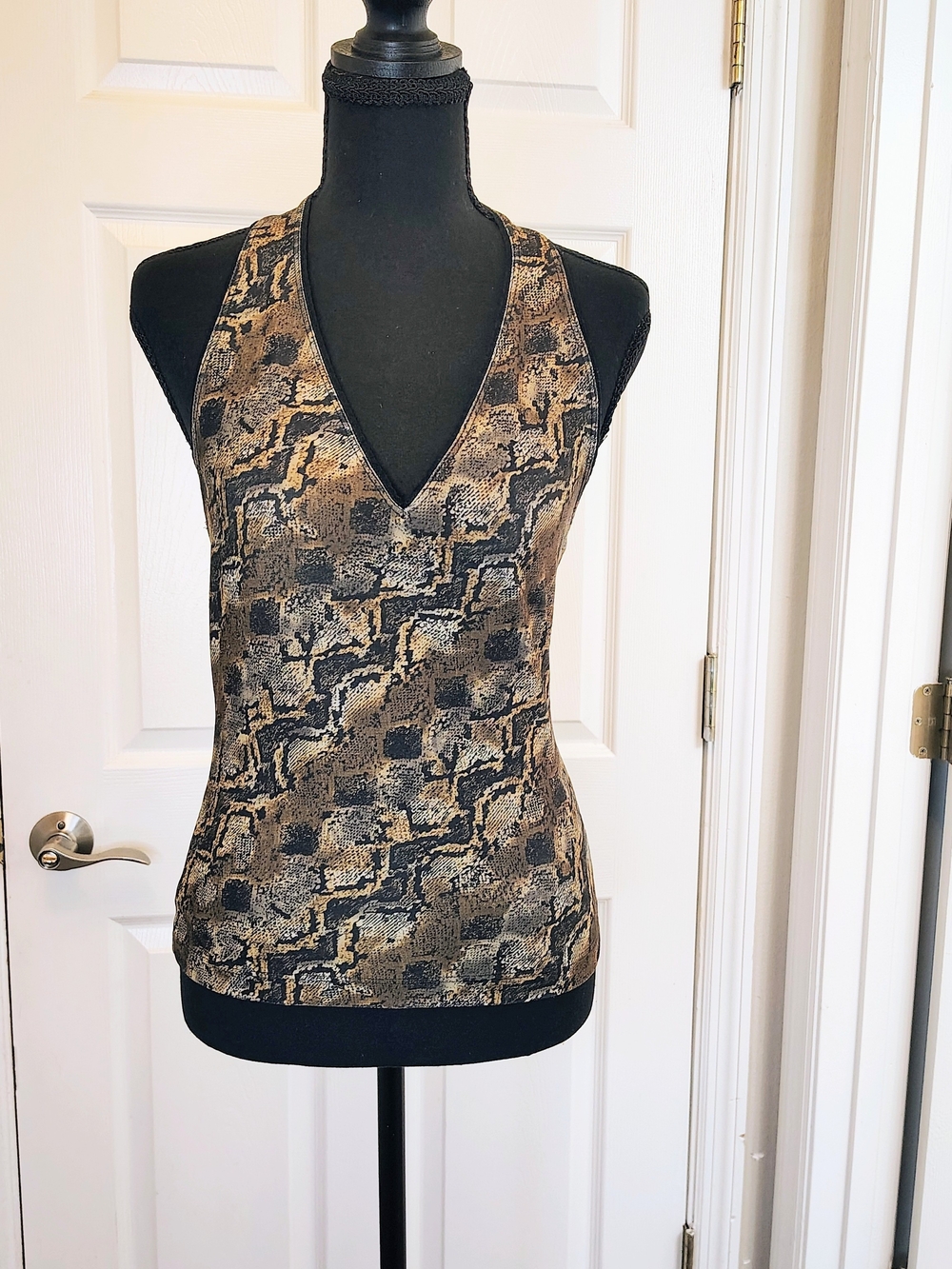Vintage 90s XOXO Brown Snake Halter Top Y2K Festival Indie Sleaze Open Back M